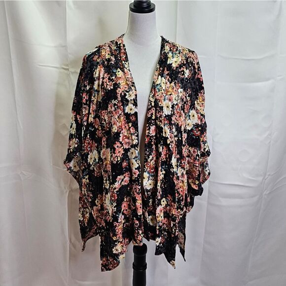 Maurices Black Floral Kimono One Size - Picture 1 of 11
